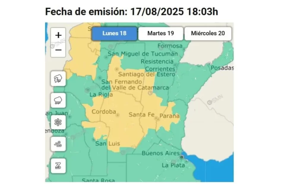 Hay alerta amarillo por tormentas para una zona de Entre Ríos