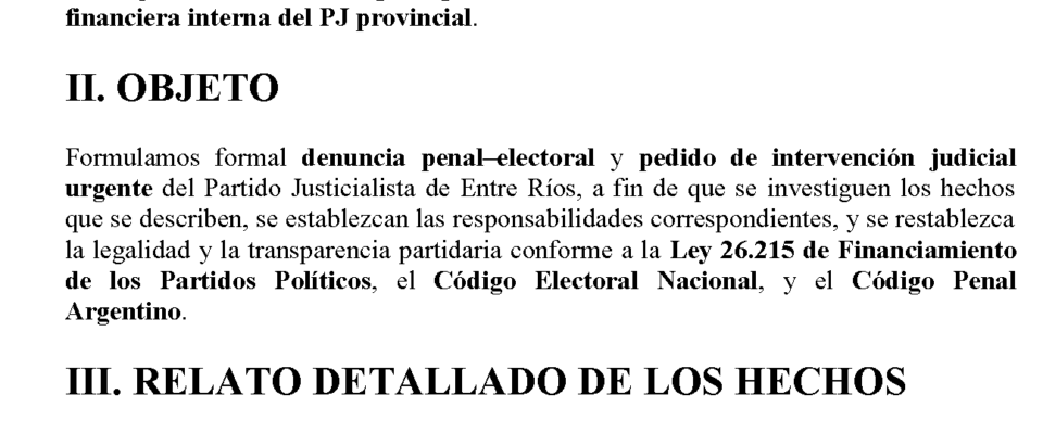 Denuncia penal–electoral contra el PJ de Entre Ríos por presuntos aportes ilícitos vinculados a Guillermo Michel