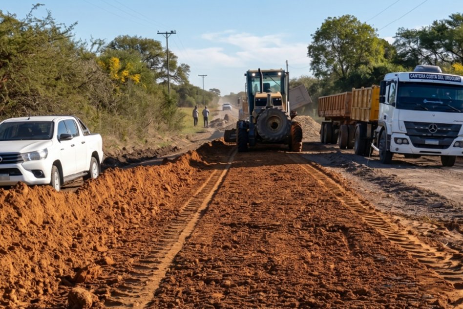 Vialidad trabaja en la reposición de ripio en la ruta 28 en Feliciano