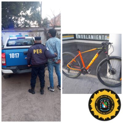 Detuvieron a un hombre con una bicicleta robada y una restricción de acercamiento vigente en Paraná