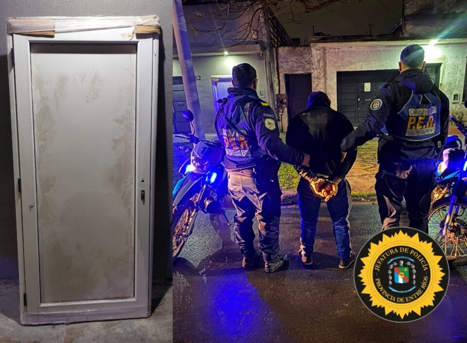 Detuvieron a un hombre por robar una puerta de aluminio en Paraná
