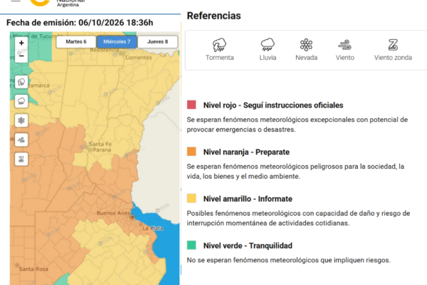 El Servicio Meteorológico Nacional actualizó el alerta por tormentas en la provincia