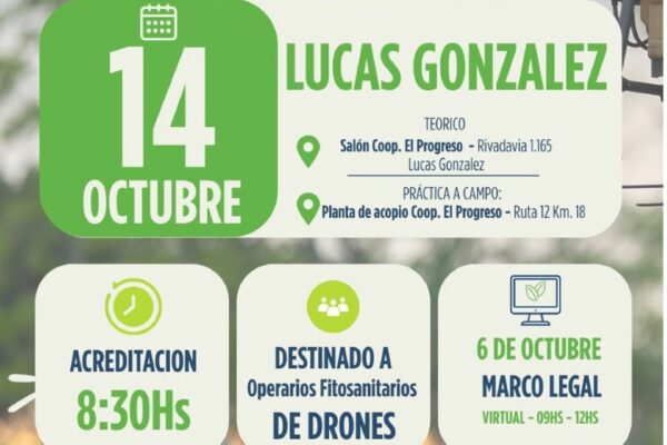Lucas González será sede de la última capacitación de 2026 para operarios de drones agrícolas
